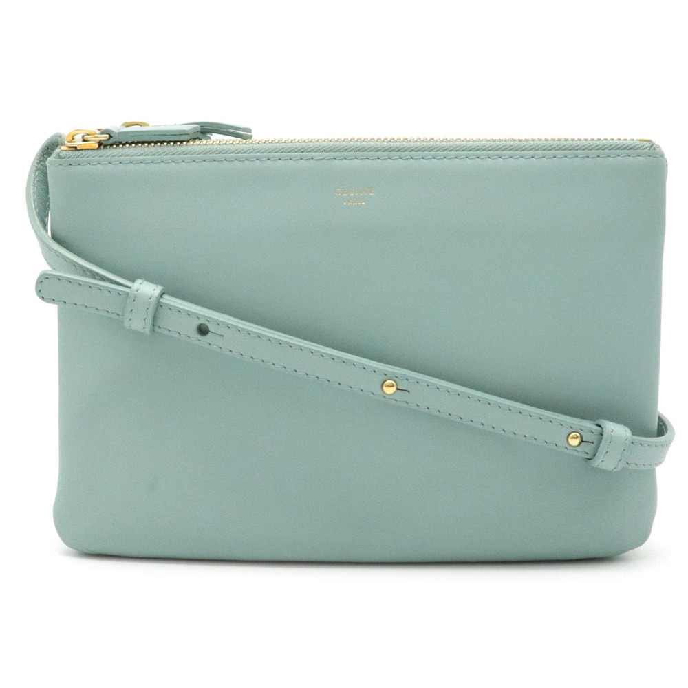 Celine Trio Crossbody Bag Pouch Clutch Lambskin Leather Blue